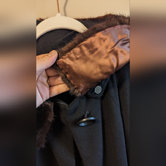 Vintage Cashmere and Mink coat from 1950s 60s in Black EUC size M/L - Picture 9 of 10